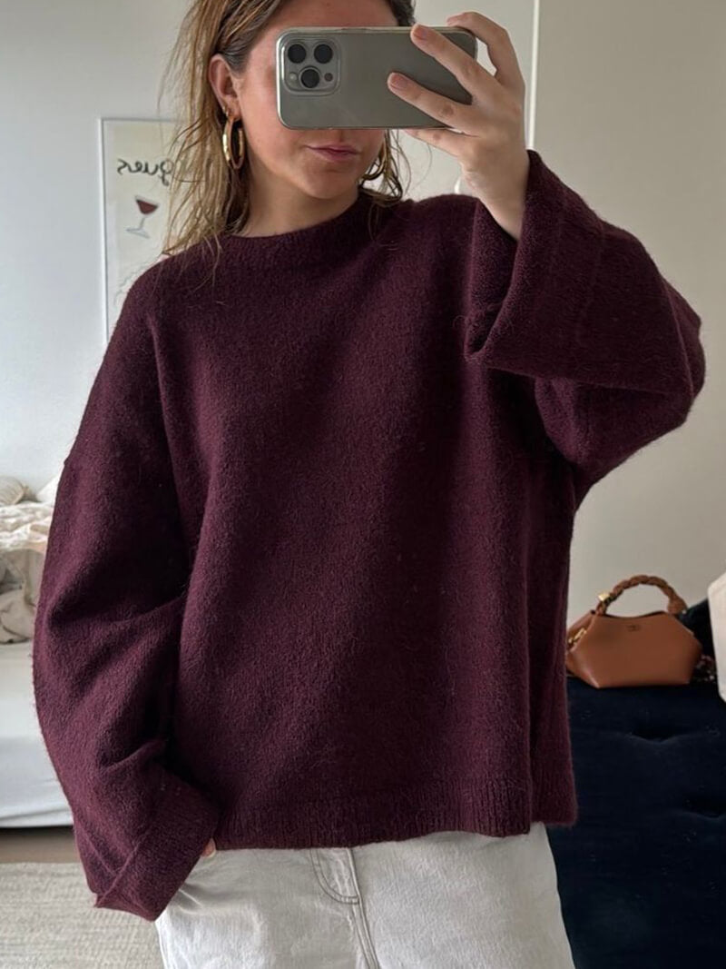 Damen Pullover Bordeaux Warmer Rundhals Strick