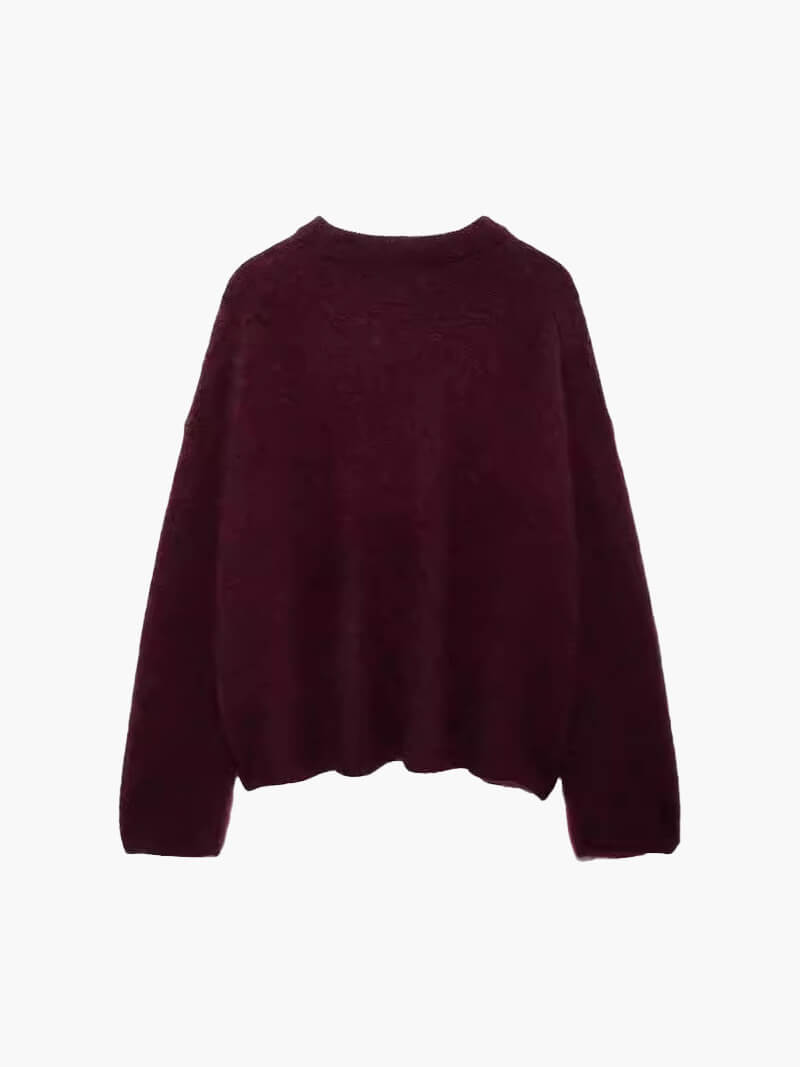 Damen Pullover Bordeaux Warmer Rundhals Strick - Norvielle