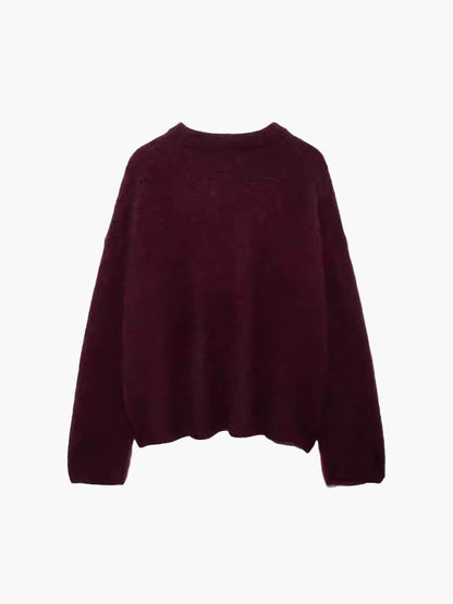 Damen Pullover Bordeaux Warmer Rundhals Strick - Norvielle