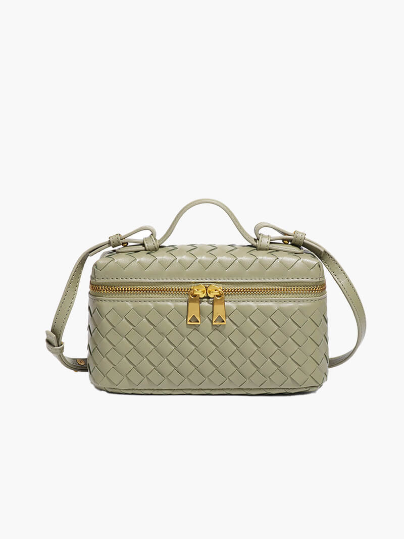 Kompakte Damen Schultertasche Geflochtenes Kunstleder