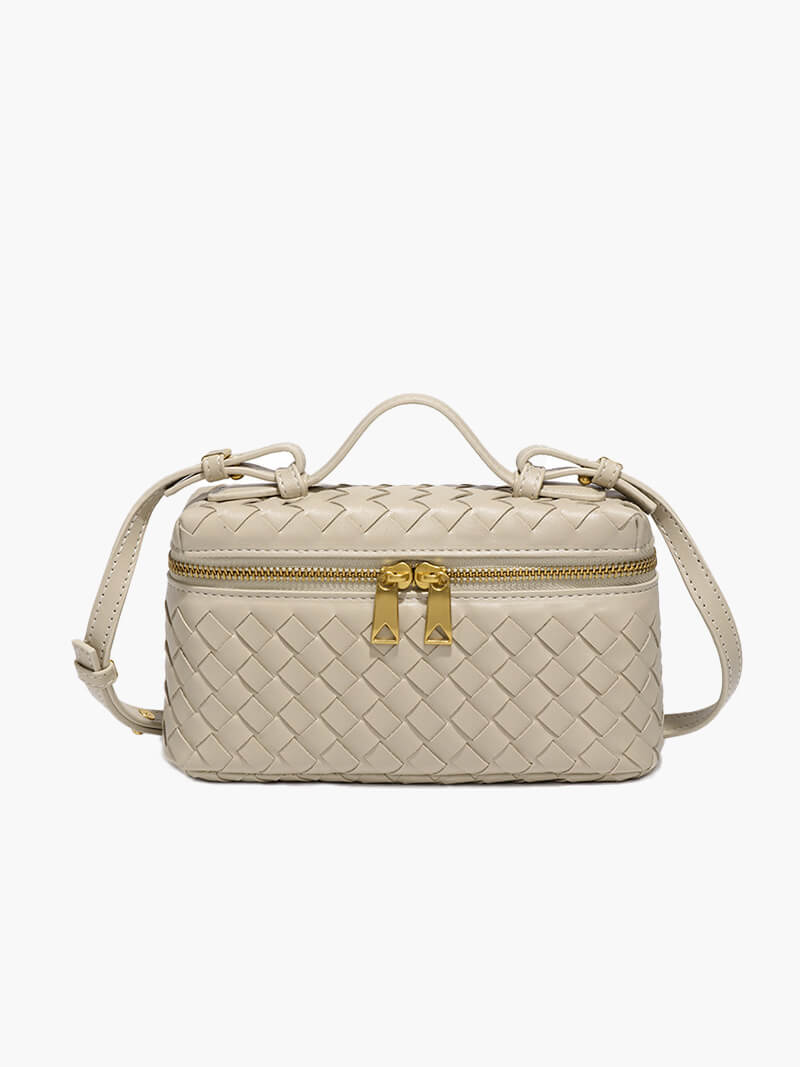 Kompakte Damen Schultertasche Geflochtenes Kunstleder