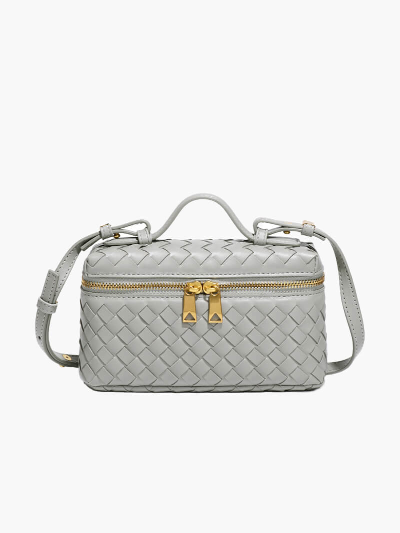Kompakte Damen Schultertasche Geflochtenes Kunstleder