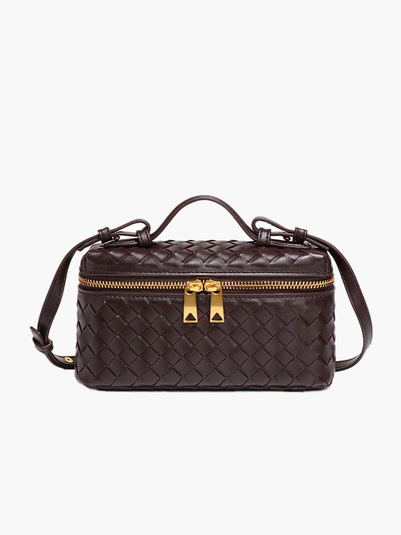 Kompakte Damen Schultertasche Geflochtenes Kunstleder