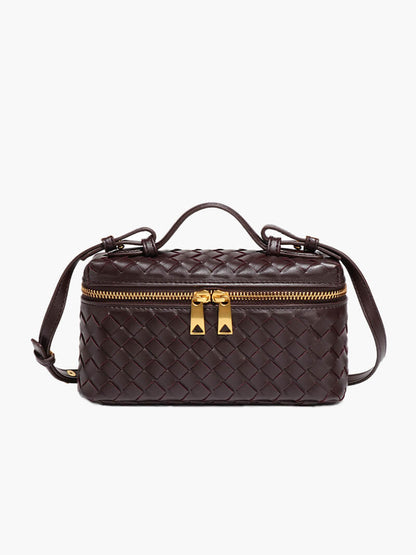 Kompakte Damen Schultertasche Geflochtenes Kunstleder