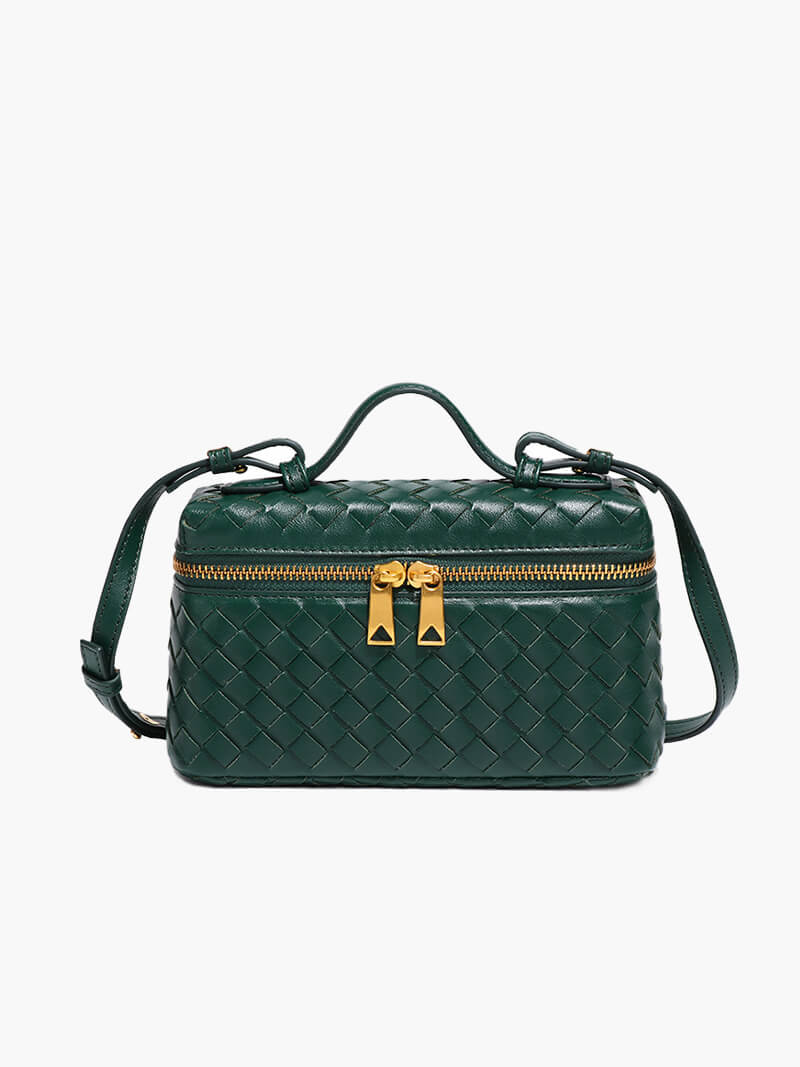 Kompakte Damen Schultertasche Geflochtenes Kunstleder