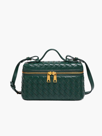 Kompakte Damen Schultertasche Geflochtenes Kunstleder
