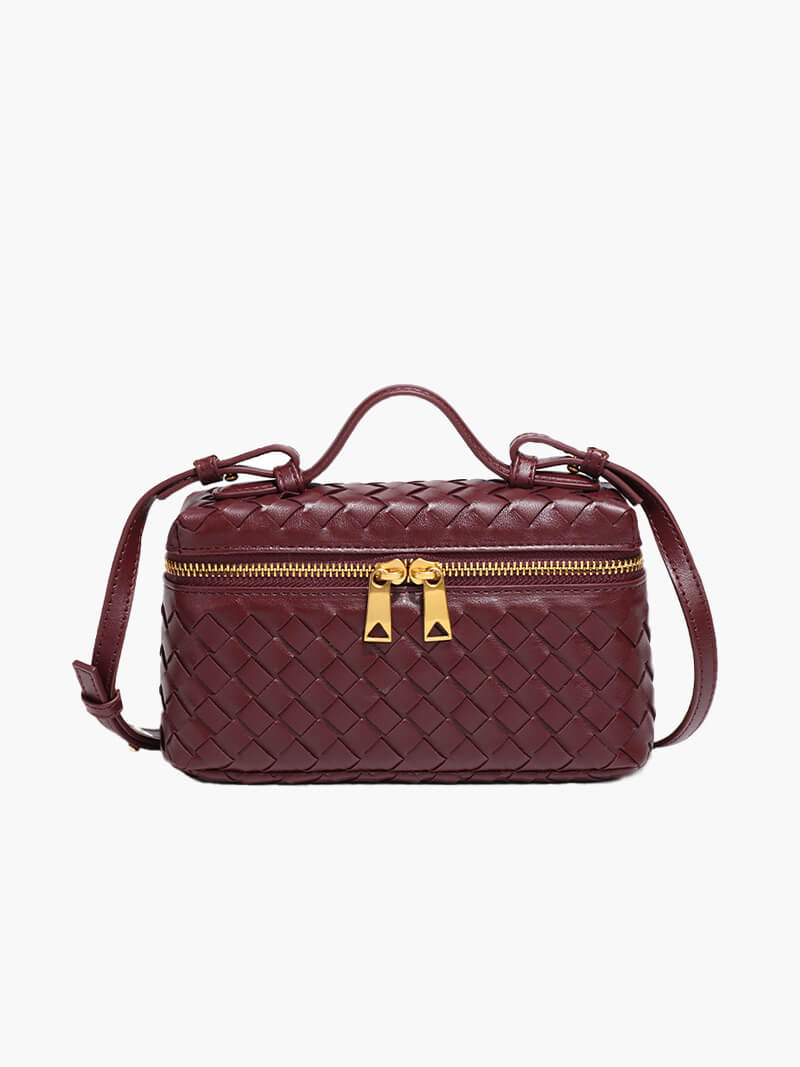 Kompakte Damen Schultertasche Geflochtenes Kunstleder