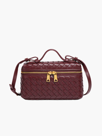 Kompakte Damen Schultertasche Geflochtenes Kunstleder