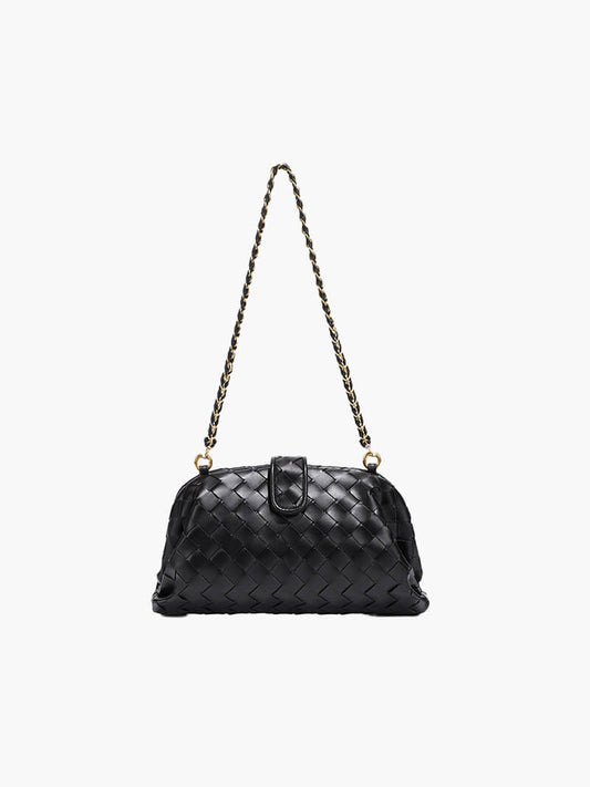 Geflochtene Damenhandtasche mit Kettenriemen Braun - Norvielle