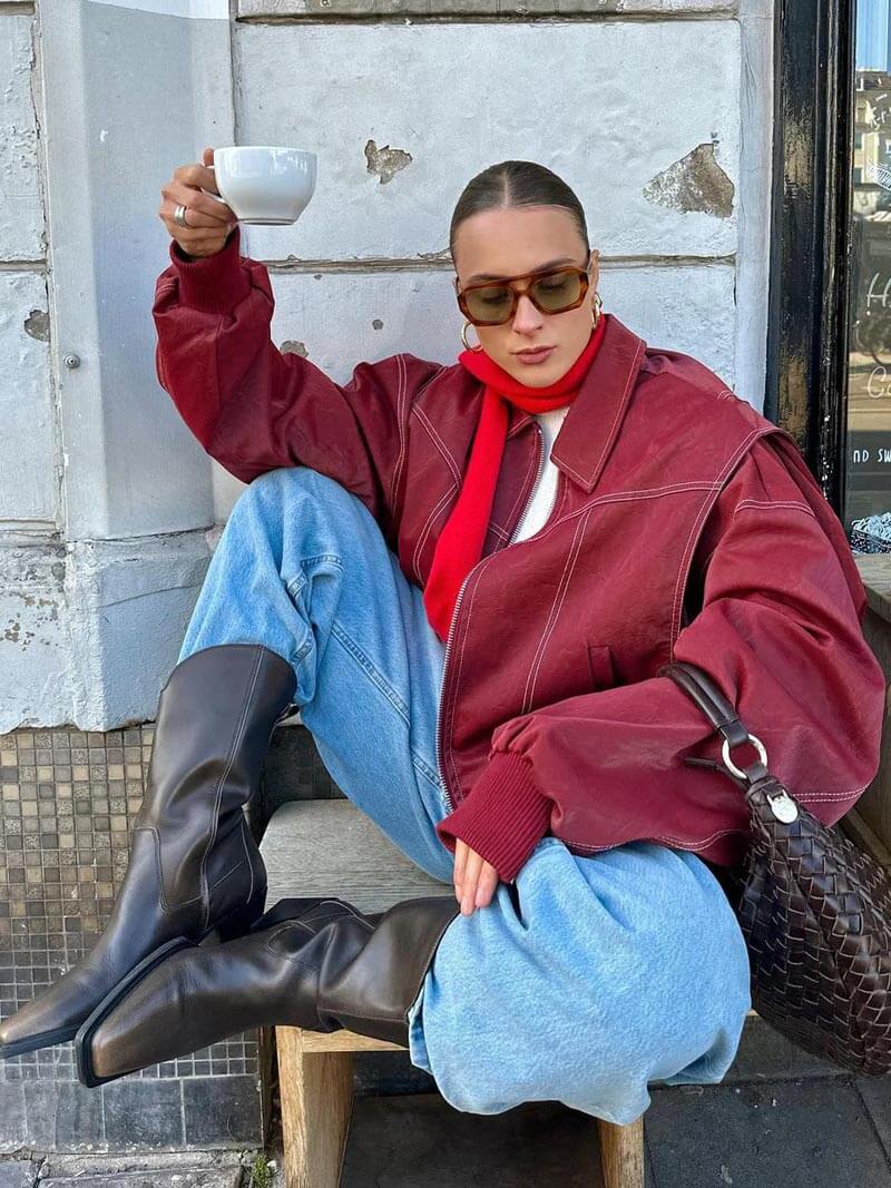 Damen Oversize Bomberjacke Herbst Übergangsjacke Casual