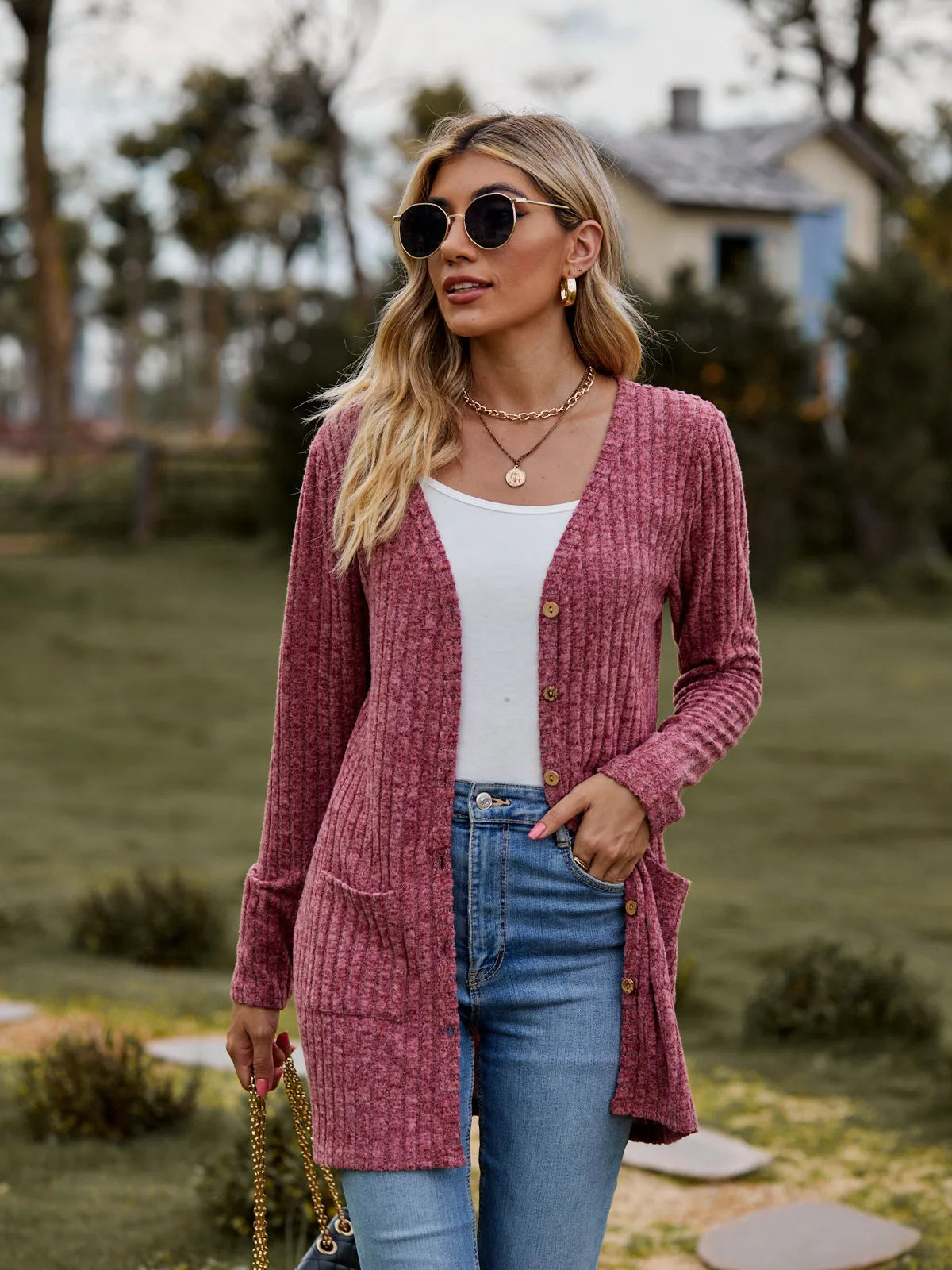 Damen Strickjacke Mit Taschen - Norvielle