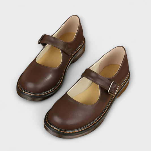 Damen Vintage Mary Jane Schuhe Leder Braun - Norvielle