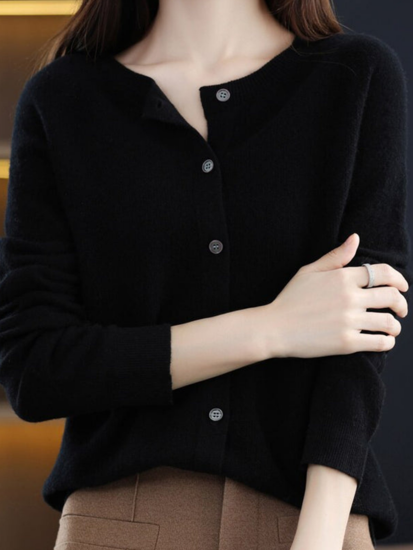 Norvielle Damen Strickcardigan Weich Rundhalsausschnitt