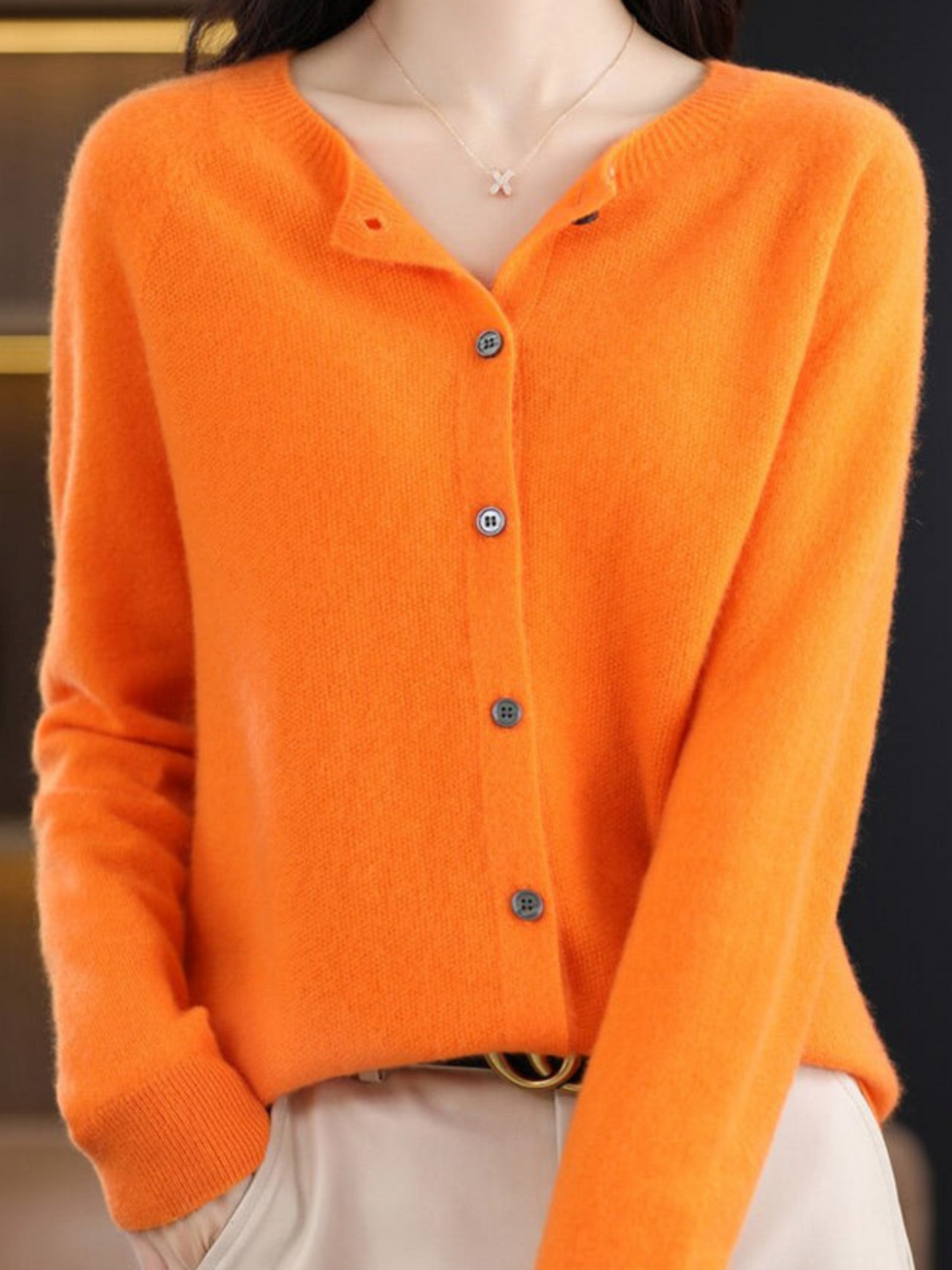 Norvielle Damen Strickcardigan Weich Rundhalsausschnitt