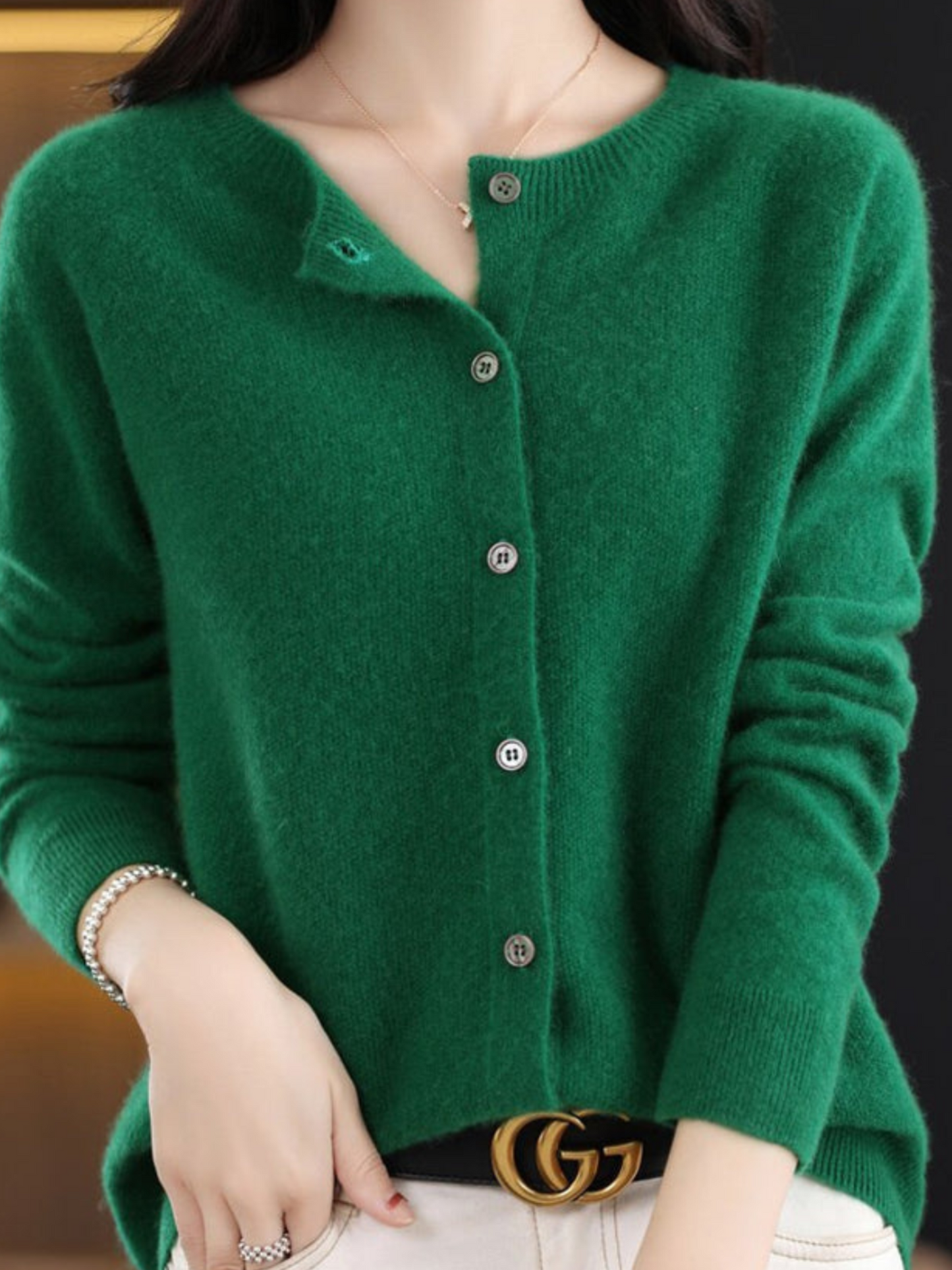 Norvielle Damen Strickcardigan Weich Rundhalsausschnitt