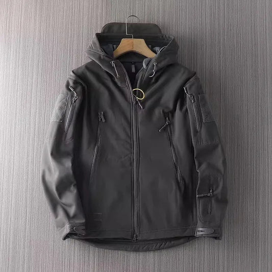 Herren Softshelljacke Wasserabweisend mit Kapuze Schwarz - Norvielle