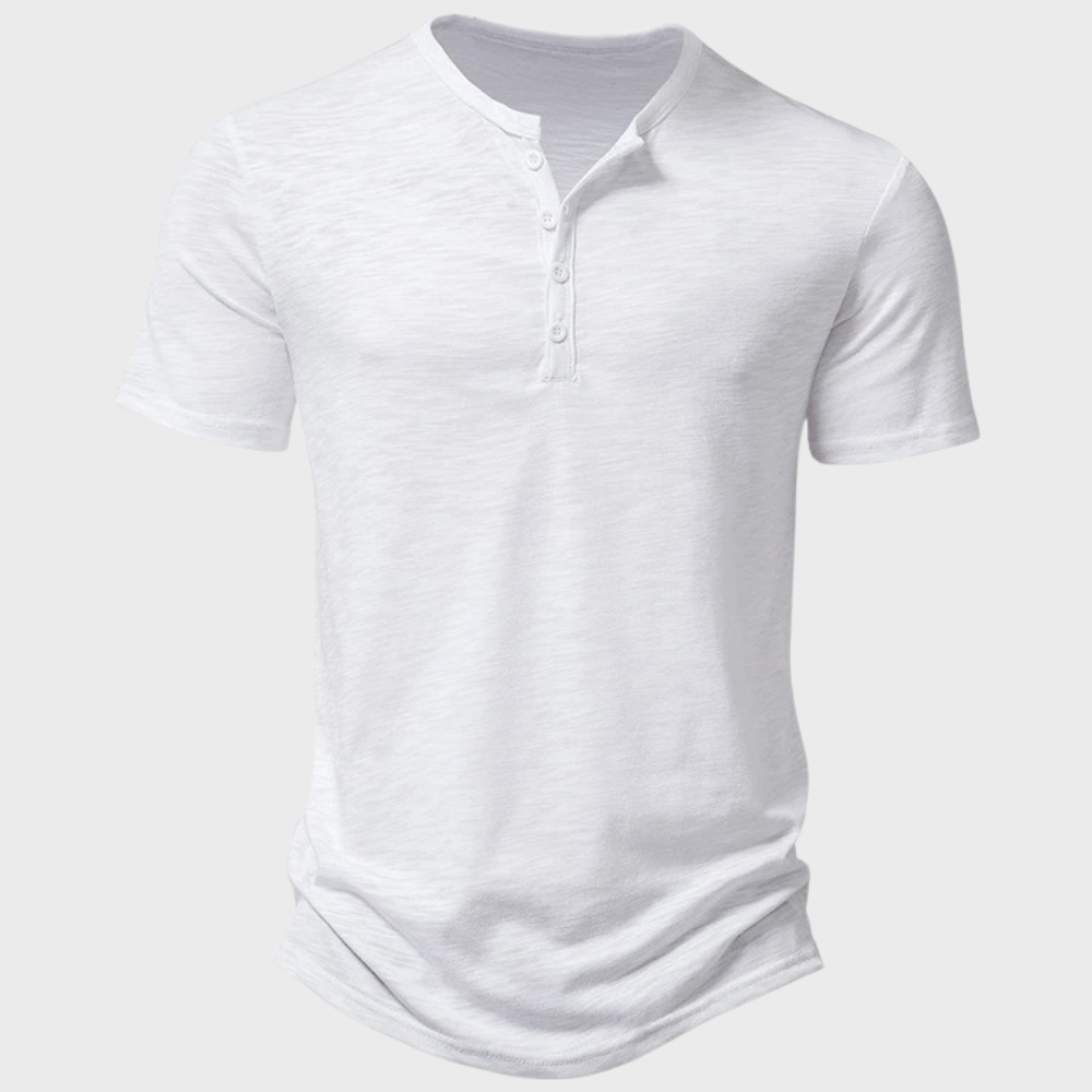 Sommer-T-Shirt | Leicht | Knopfausschnitt | Einfarbiges T-Shirt | Herren-T-Shirt-Weiß-S-Chaps Herrenmode