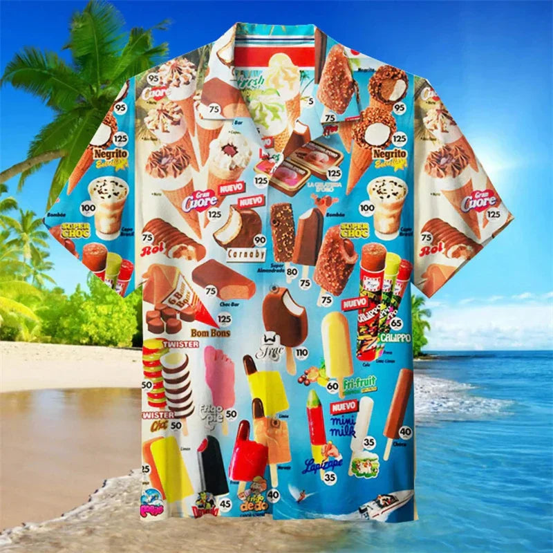 Herren Sommerhemd Eiscreme Print Kurzarm Hawaiihemd - Norvielle