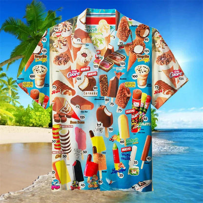Herren Sommerhemd Eiscreme Print Kurzarm Hawaiihemd - Norvielle