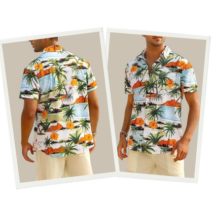 Herren Sommerhemd Kurzarm Hawaiihemd Blau - Norvielle