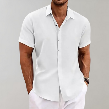 Sommerhemd - Polohemd - Button-Up - Kurzarmhemd - Herrenbekleidung-Weiß-S-Chaps Herrenmode