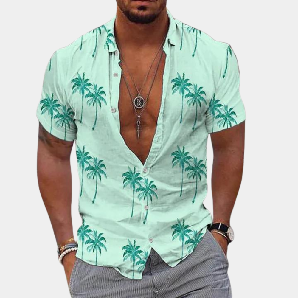 Sommerhemd | geknöpft | kurze Ärmel | Hawaiihemd | Herrenhemden-Grün-S-Chaps Herrenmode