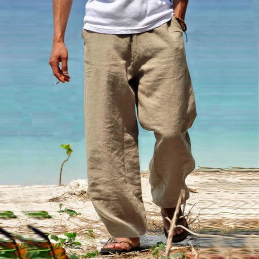 Herren Leinenhosen Lose Passform Gerades Bein Beige - Norvielle