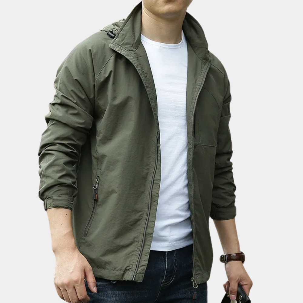 Herren Sommerjacke Leicht Mit Kapuze Cargo Beige - Norvielle