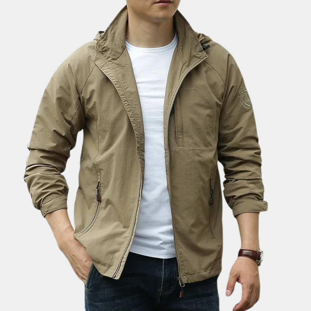 Sommerjacke | Leicht | Mit Kapuze | Cargo-Jacke | Herrenjacke-Khaki-M-Chaps Herrenmode