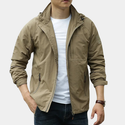 Sommerjacke | Leicht | Mit Kapuze | Cargo-Jacke | Herrenjacke-Khaki-M-Chaps Herrenmode