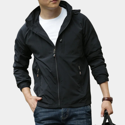 Sommerjacke – Leichte Cargo-Jacke mit Kapuze für Männer-Schwarz-M-Chaps Herrenmode