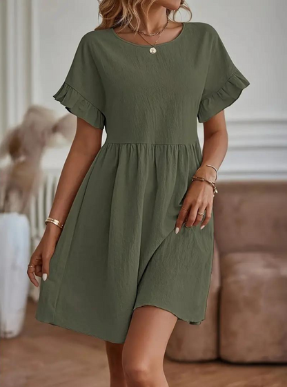 Damen Rüschenkleid Kurzes Loose Fit Kleid mit Ärmeln