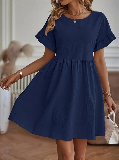 Damen Rüschenkleid Kurzes Loose Fit Kleid mit Ärmeln
