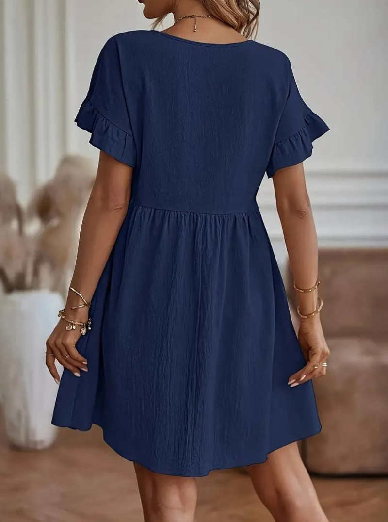 Damen Rüschenkleid Kurzes Loose Fit Kleid mit Ärmeln
