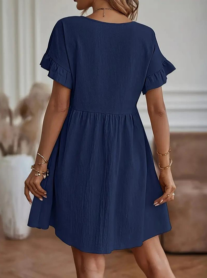 Damen Rüschenkleid Kurzes Loose Fit Kleid mit Ärmeln