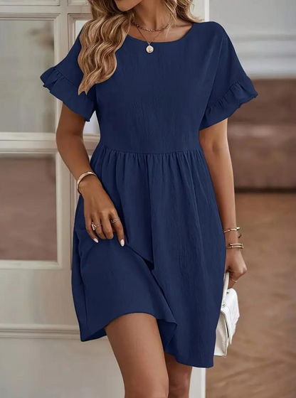 Damen Rüschenkleid Kurzes Loose Fit Kleid mit Ärmeln