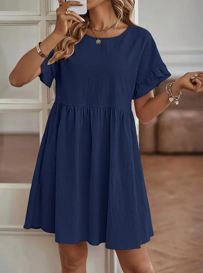 Damen Rüschenkleid Kurzes Loose Fit Kleid mit Ärmeln