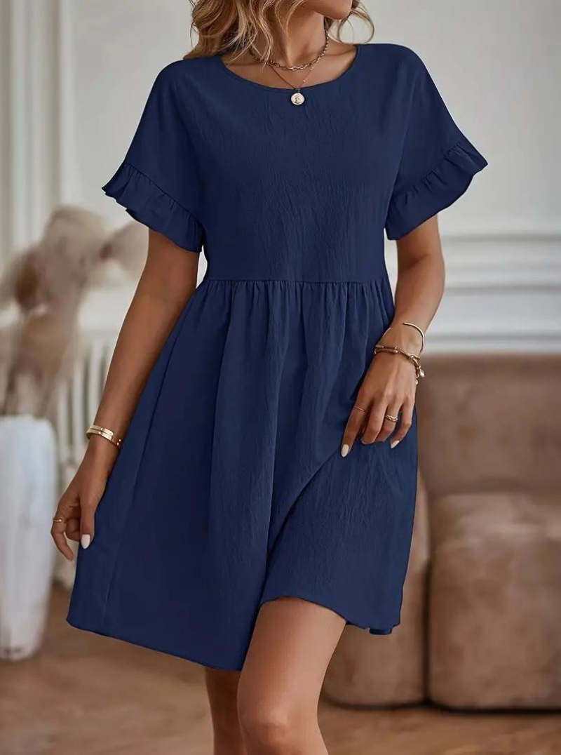 Damen Rüschenkleid Kurzes Loose Fit Kleid mit Ärmeln