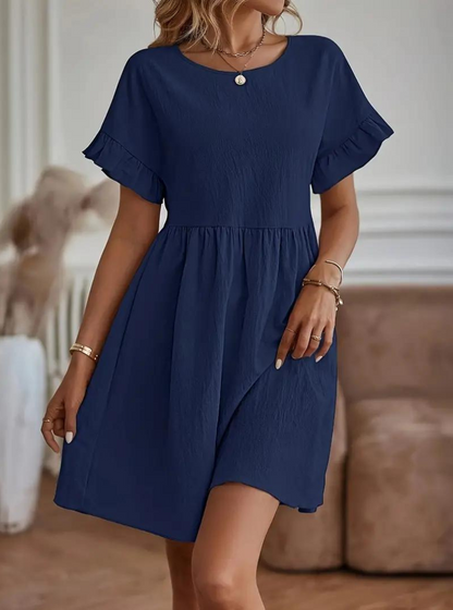 Damen Rüschenkleid Kurzes Loose Fit Kleid mit Ärmeln