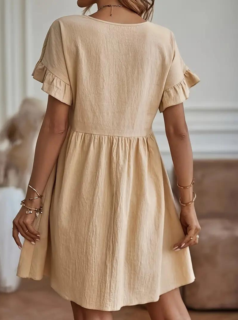 Damen Rüschenkleid Kurzes Loose Fit Kleid mit Ärmeln - Norvielle