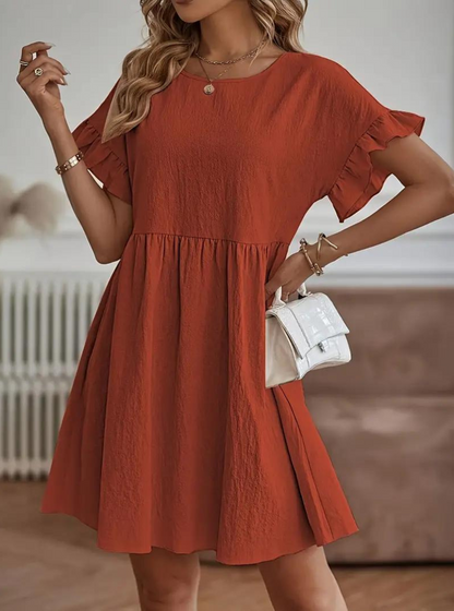 Damen Rüschenkleid Kurzes Loose Fit Kleid mit Ärmeln