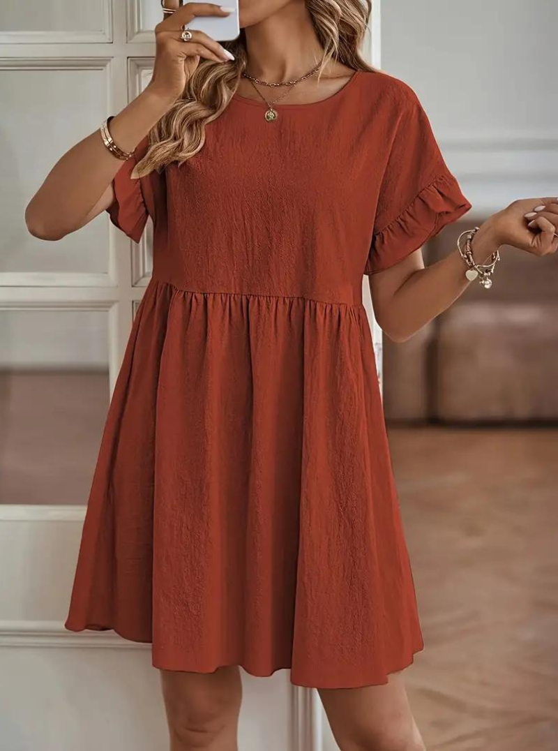 Damen Rüschenkleid Kurzes Loose Fit Kleid mit Ärmeln