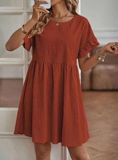 Damen Rüschenkleid Kurzes Loose Fit Kleid mit Ärmeln