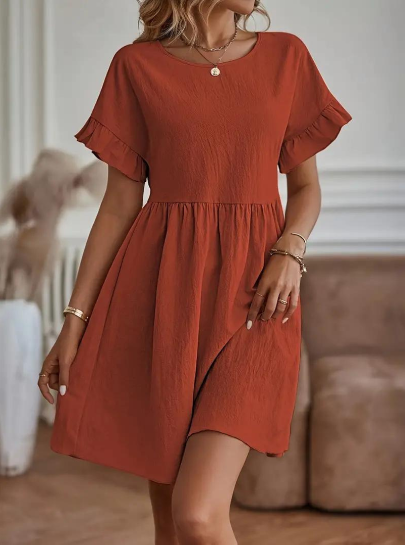 Damen Rüschenkleid Kurzes Loose Fit Kleid mit Ärmeln