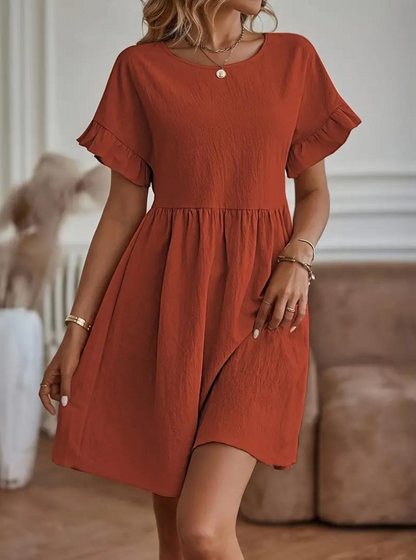 Damen Rüschenkleid Kurzes Loose Fit Kleid mit Ärmeln