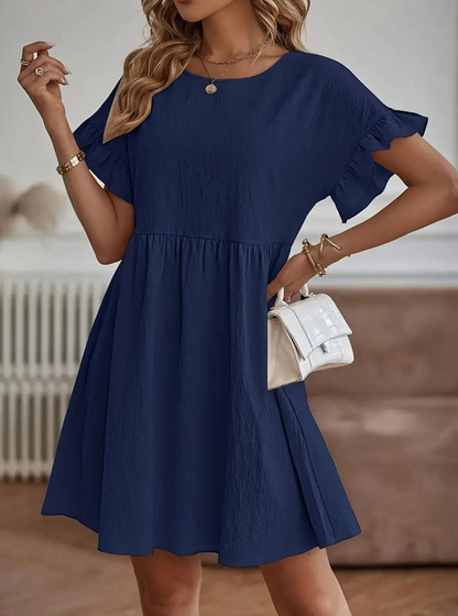Damen Rüschenkleid Kurzes Loose Fit Kleid mit Ärmeln