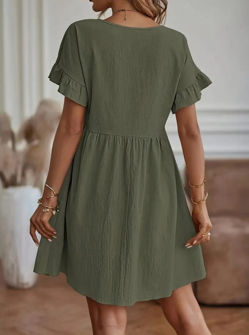 Damen Rüschenkleid Kurzes Loose Fit Kleid mit Ärmeln