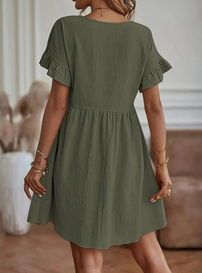 Damen Rüschenkleid Kurzes Loose Fit Kleid mit Ärmeln