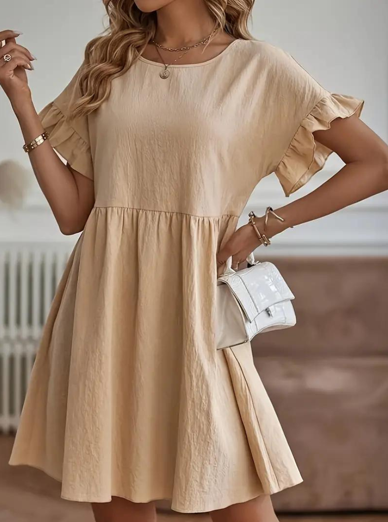 Damen Rüschenkleid Kurzes Loose Fit Kleid mit Ärmeln