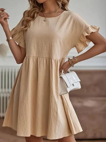 Damen Rüschenkleid Kurzes Loose Fit Kleid mit Ärmeln